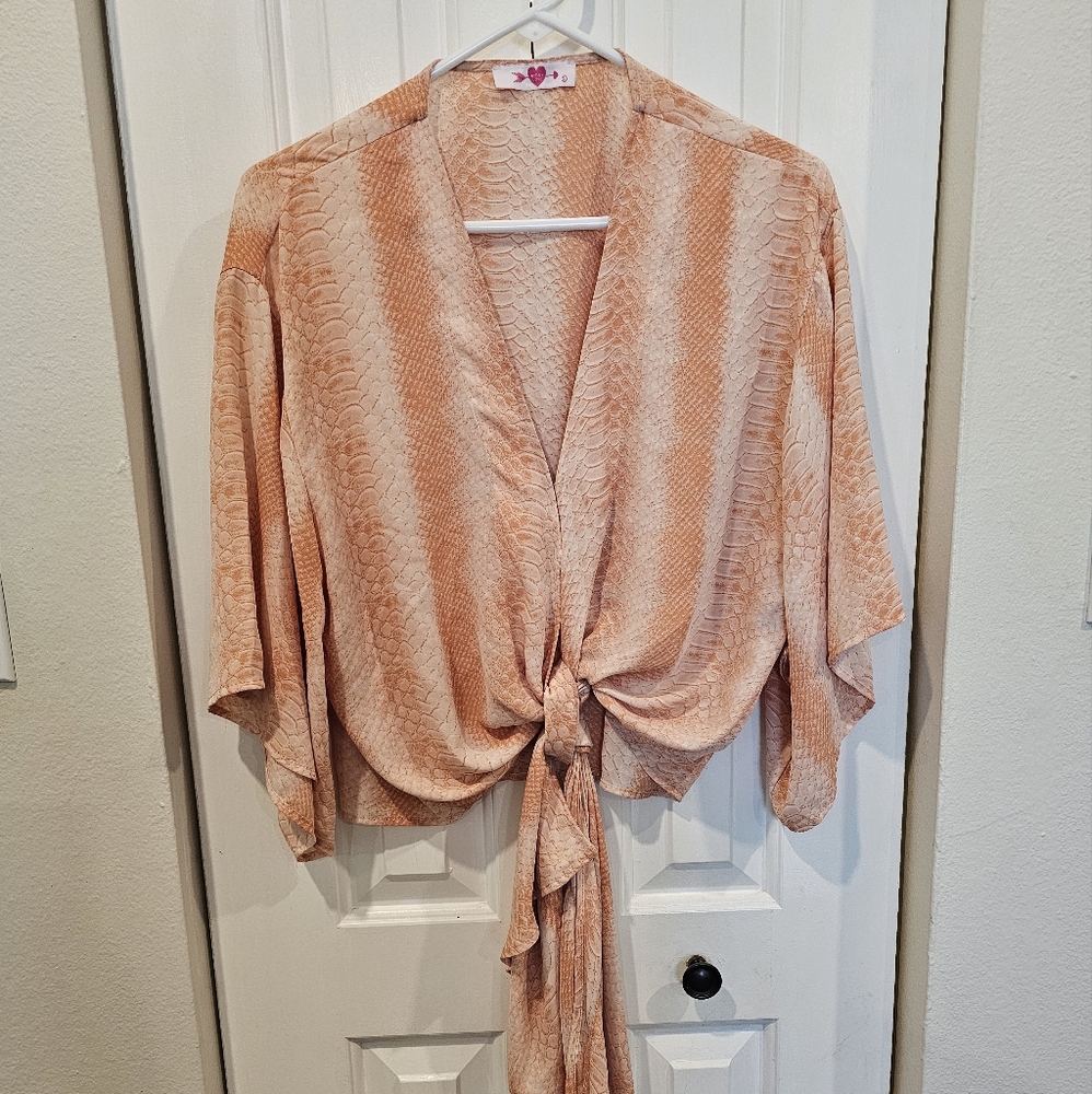 Peach Tie-Front Kimono Top